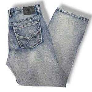 Axel Treadwell Relaxed Straight Distressed Whiskered Light Wash 38x32 Workwear